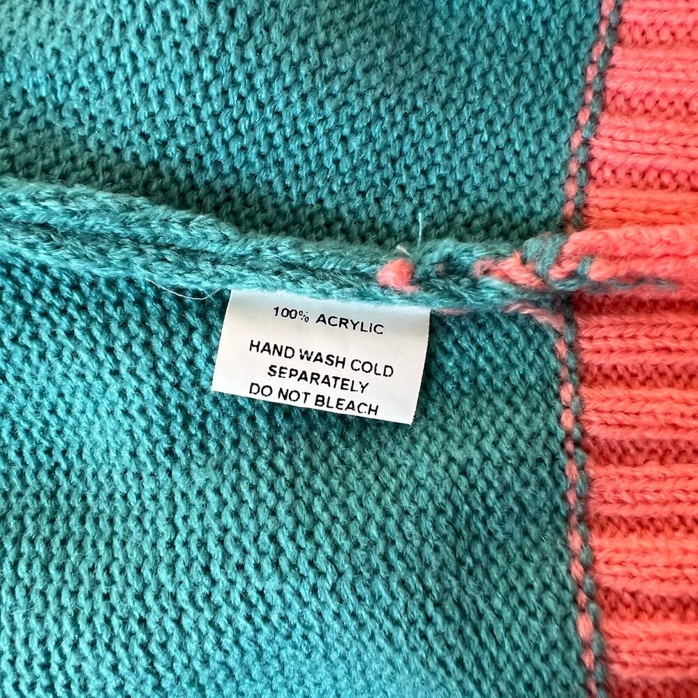 Unique Vintage Frog Cardigan Sweater M/L Colorblock Pink Blue - Picture 6 of 6